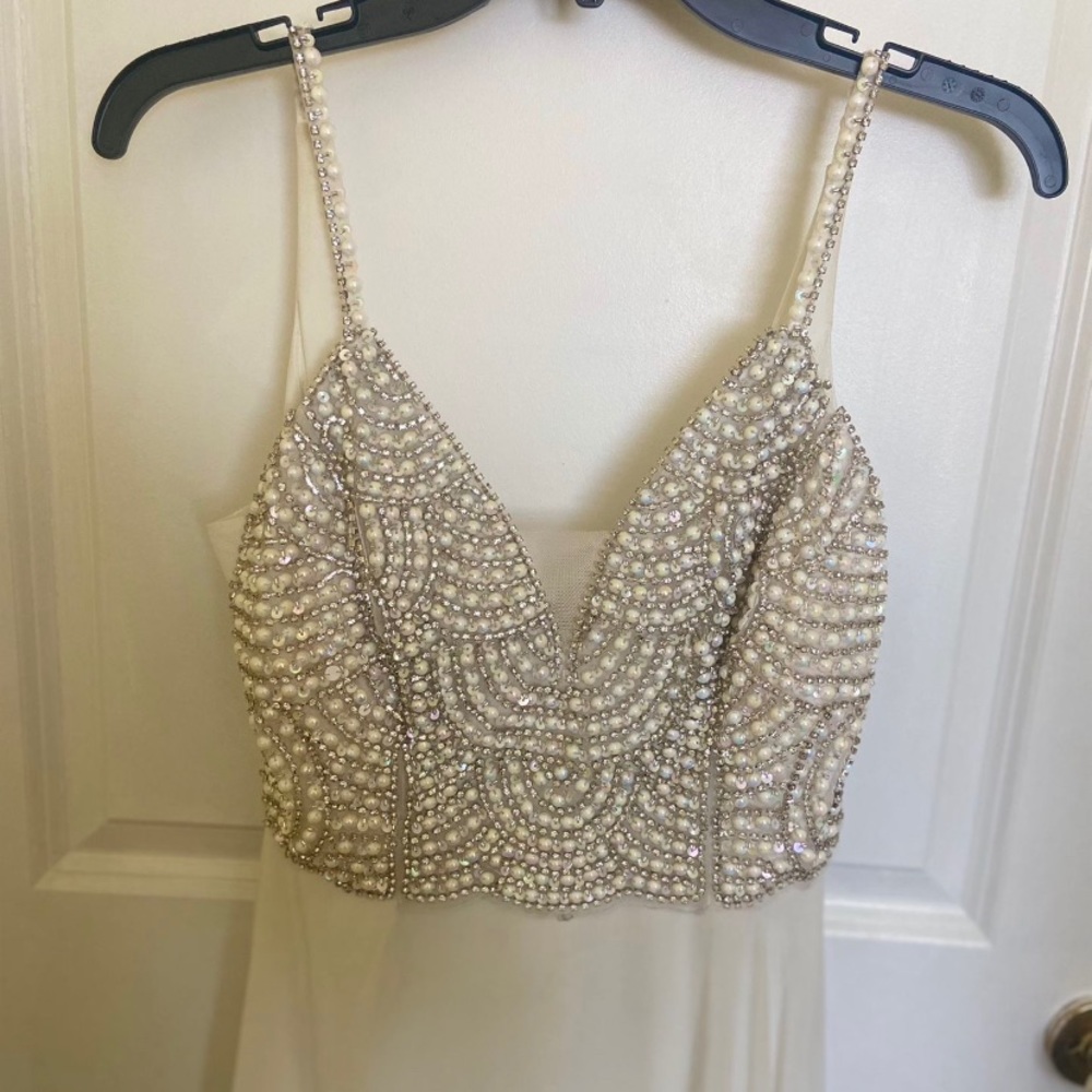 White beaded top prom dress